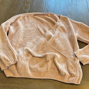 Wishlist Blush pink long sleeve uber soft V-Neck twist wrap Sweater m/lg